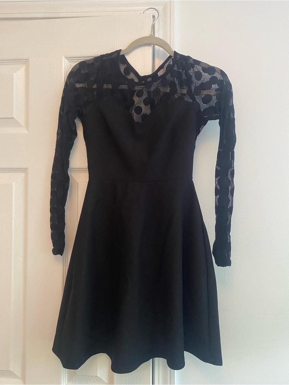 Lulus Hot Dot-ter Long Sleeve Black Dress